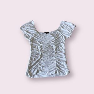 Ambiance White Short Sleeve Ruched Stretchy Form Fitting Milkmaid Top